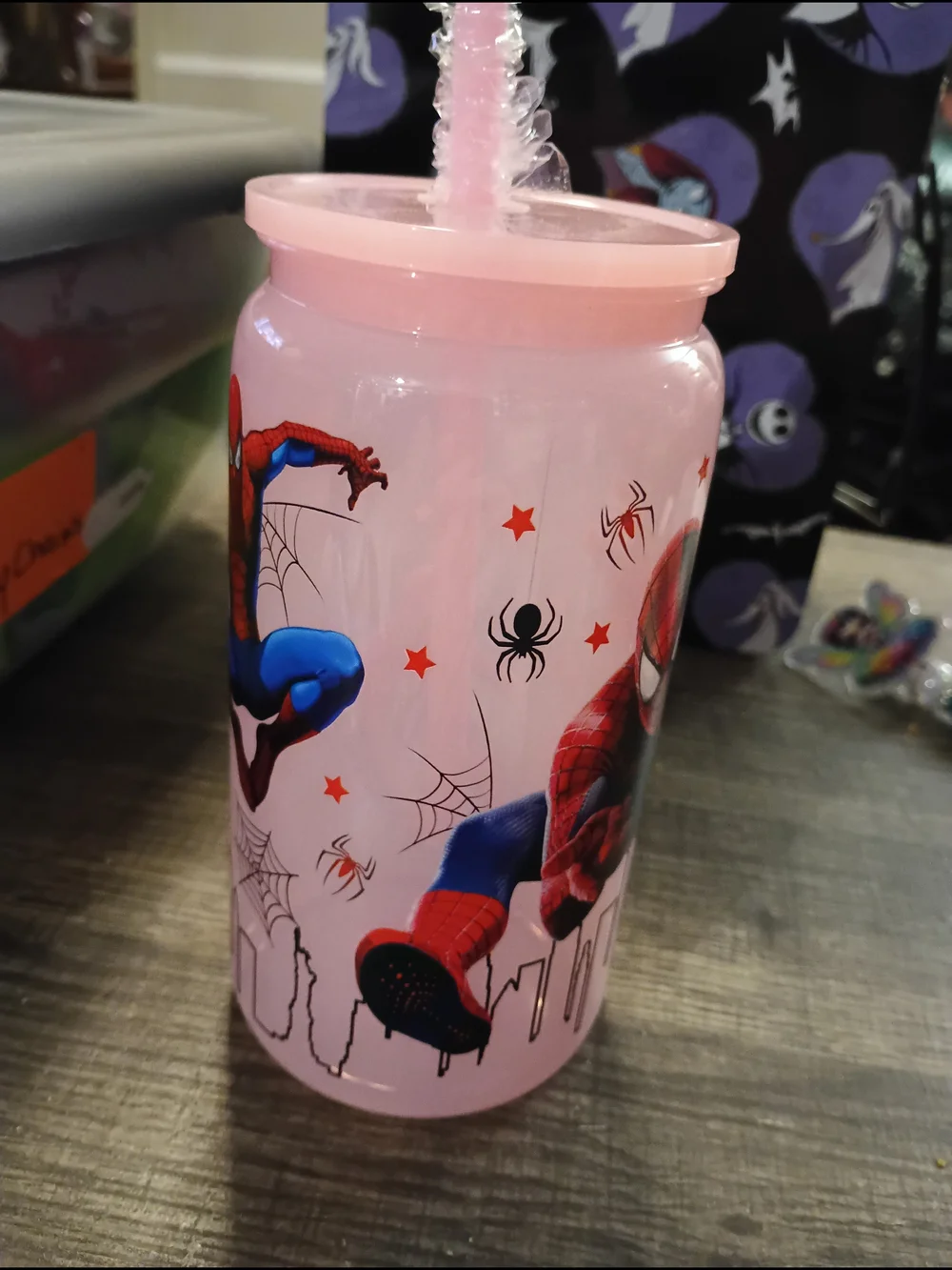Spiderman Pink Kids Plastic Straw Cup - Official Character Design